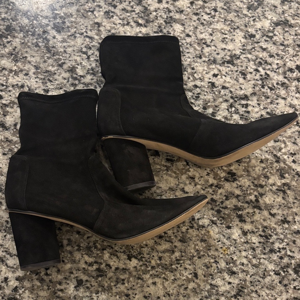 Stuart Weitzman Black Margot 75 Suede Heeled Boots Size 10